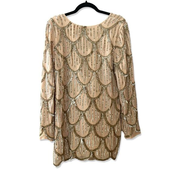 NBD Tristan Sequin Mini Dress Gold Nude Bow Back Revolve NWT $368 SZ L - Picture 7 of 15